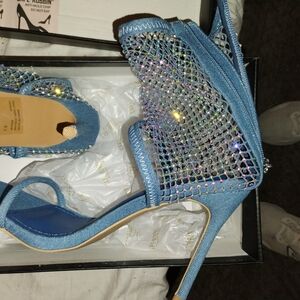 Cape Robbin Blue Jeweled Mesh Stiletto Sandals